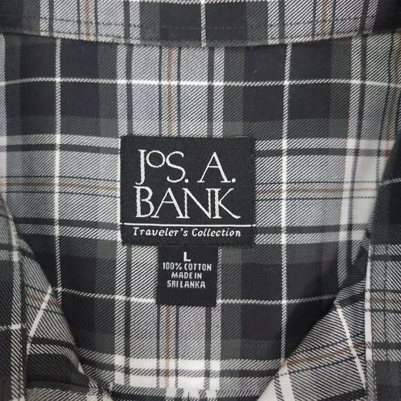 Jos A Bank Traveler Button Down Shirt Mens Large Olive Green Plaid Long Sleeve - Picture 7 of 15
